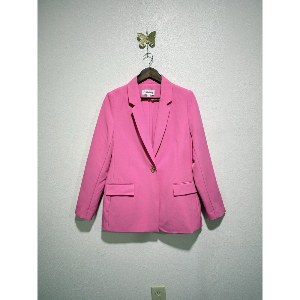 The Drop Women's Pink Lined Long Blazer M Button Closure Pockets Long Sleeve - Picture 3 of 12